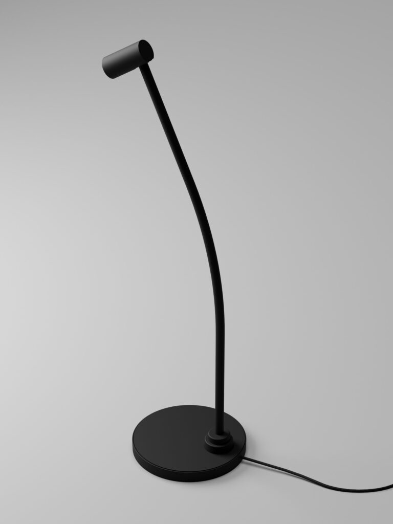 Dettaglio lampada Halley Table nera su sfondo grigio
