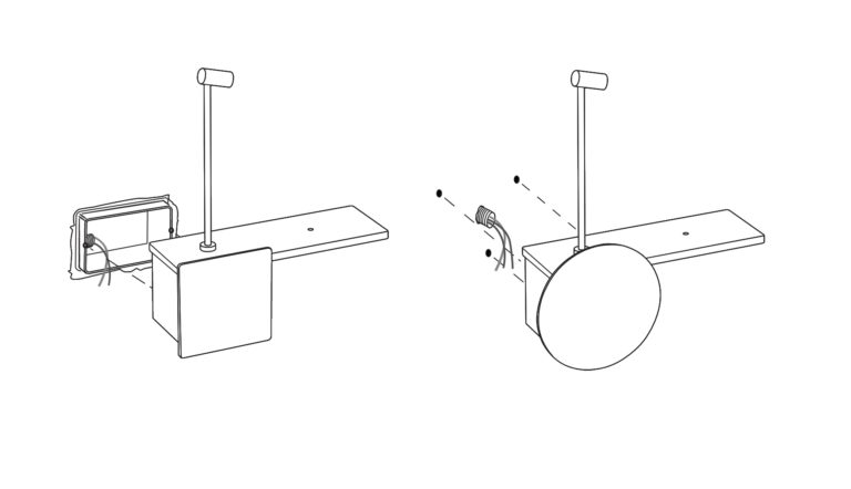 Disegno tecnico della lampada Biga con due modalità di installazione a parete