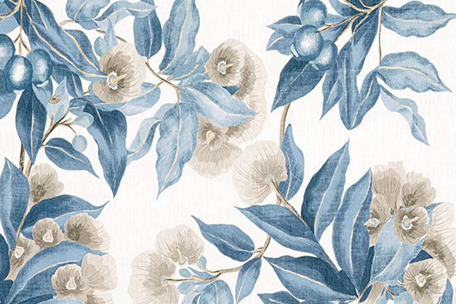 Carta da parati con fiori blu e beige in stile elegante