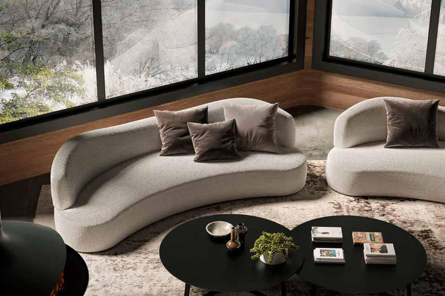 Vista frontale di due divani Cookies in ambiente invernale