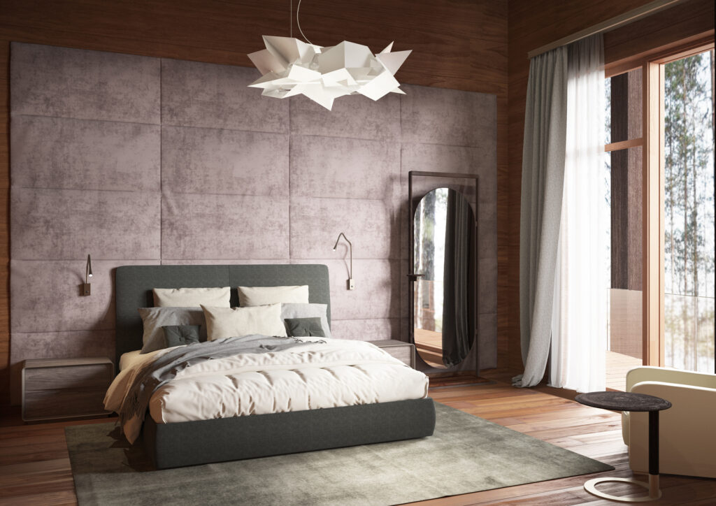 Camera da letto con testiera boiserie moderna