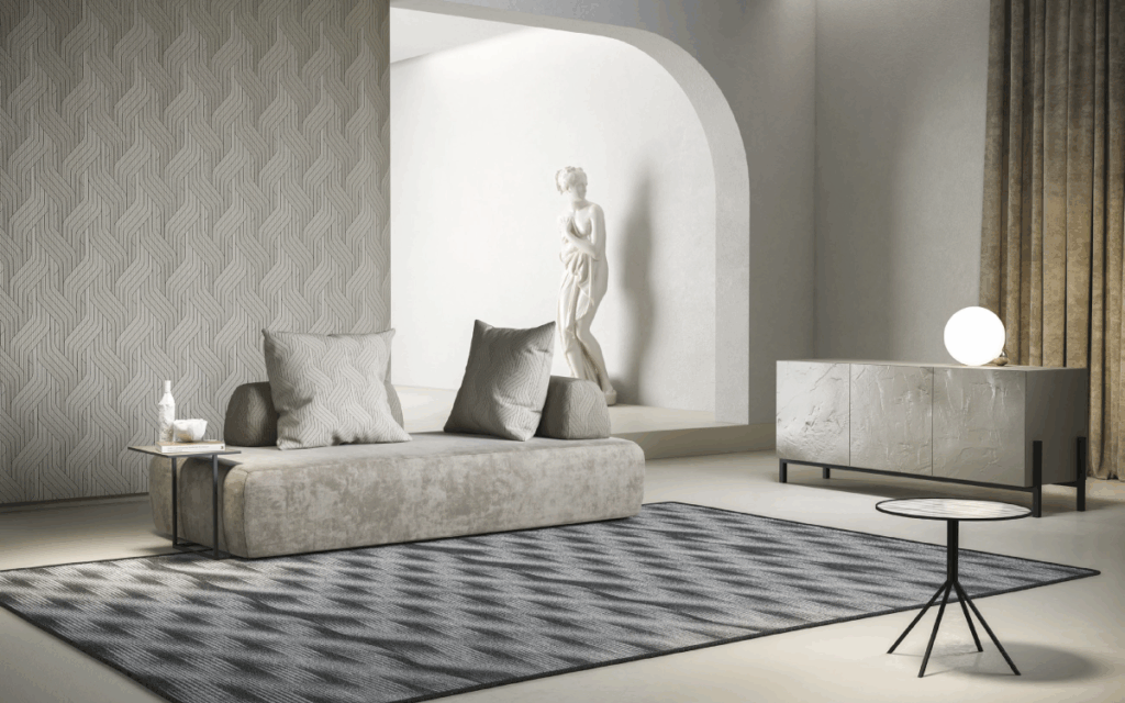 Credenza grigio perla con delicato motivo materico