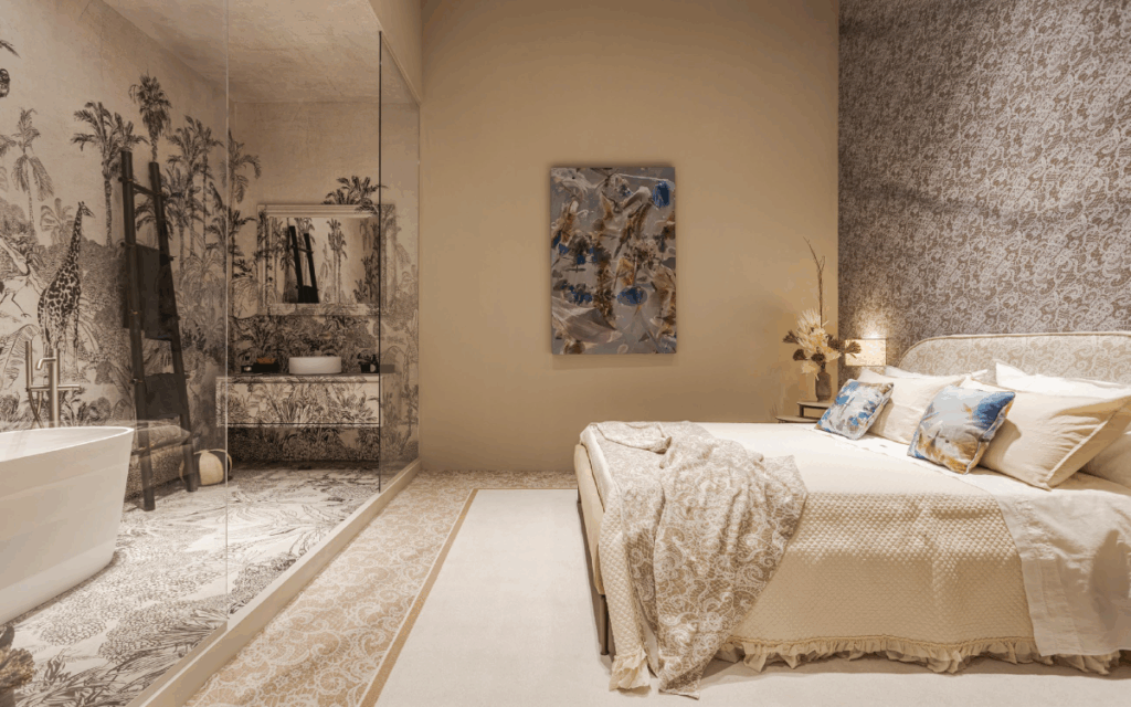 Camera da letto e bagno coordinati con rivestimenti Dress-Me