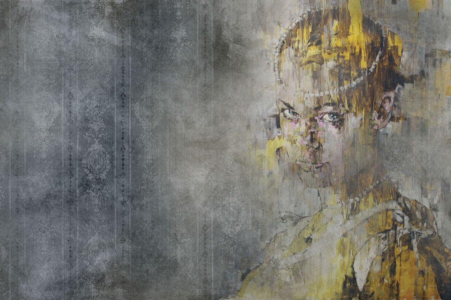 Grafica murale artistica in tonalità grigio-blu