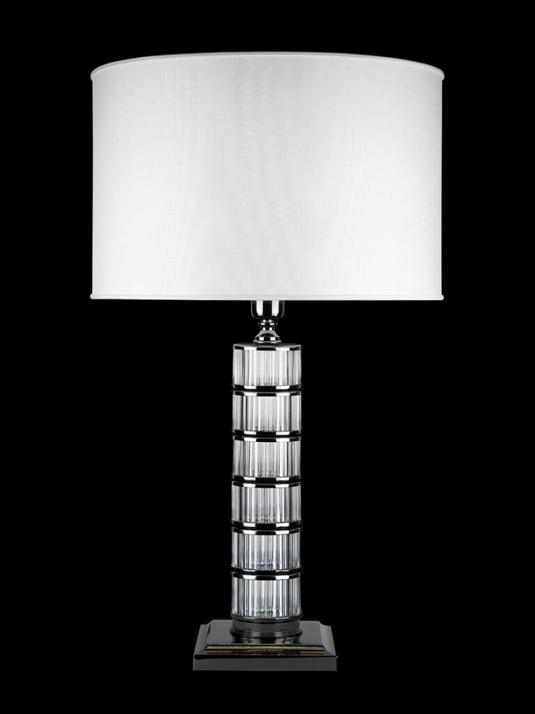 Lampada Selinunte in cristallo e ottone con paralume bianco