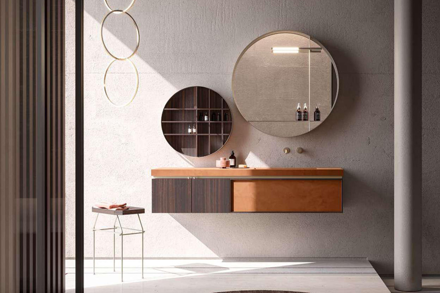 Composizione bagno con mobili sospesi e specchi tondi DES Evolution Cerasa
